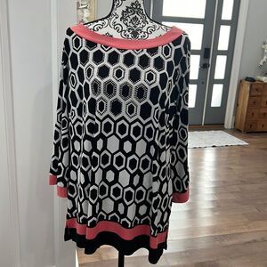 JM Collection Top Womens 2X Coral Black Blouse Stretch Ladies